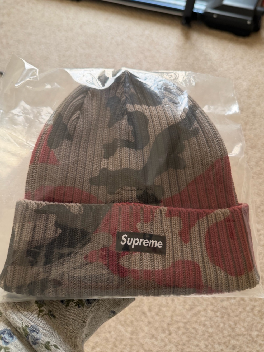 Supreme Overdyed Beanie color Red / Grey Camo